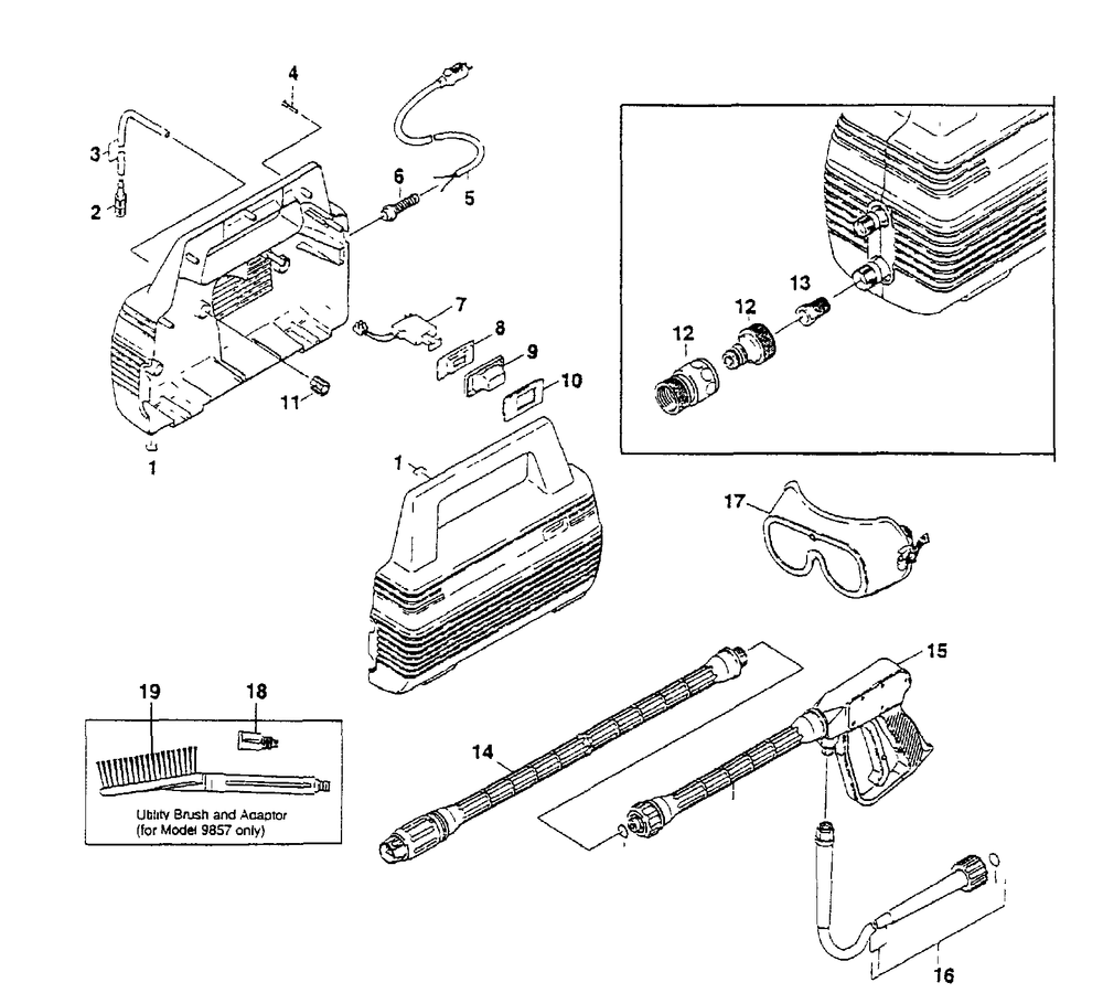 Attachments, Covers, Switches (10/95) Diagram and Parts List for 9737-0  Briggs and Stratton Pressure Washer